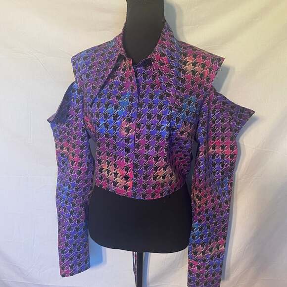 The Drop Women's Multicolor Print Cut Out Crop Shirt XL - Picture 1 of 4